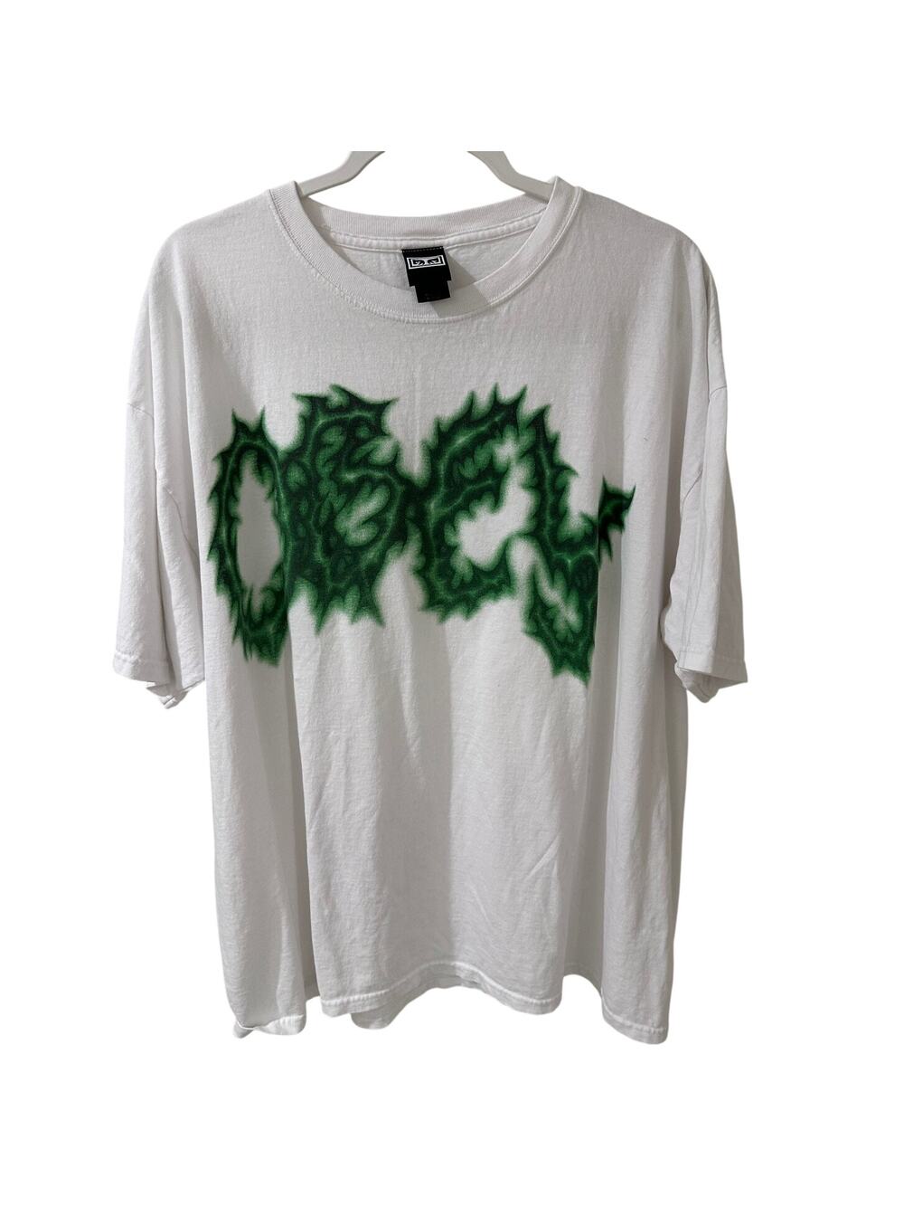OBEY Mens XL Green Graffiti Logo Graphic T-Shirt Streetwear Skater Grunge